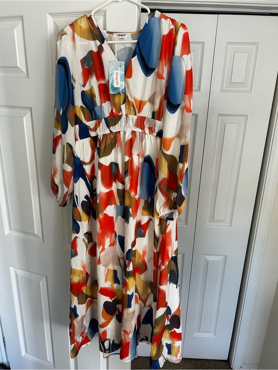 Dresses & Skirts - Abstract Print Long Sleeve Maxi Dress - White Multi